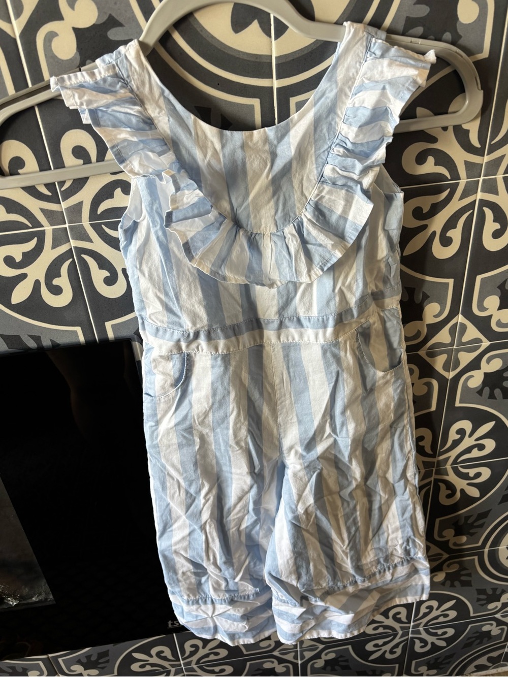 Janie & jack Light Blue & White Striped Ruffle Romper